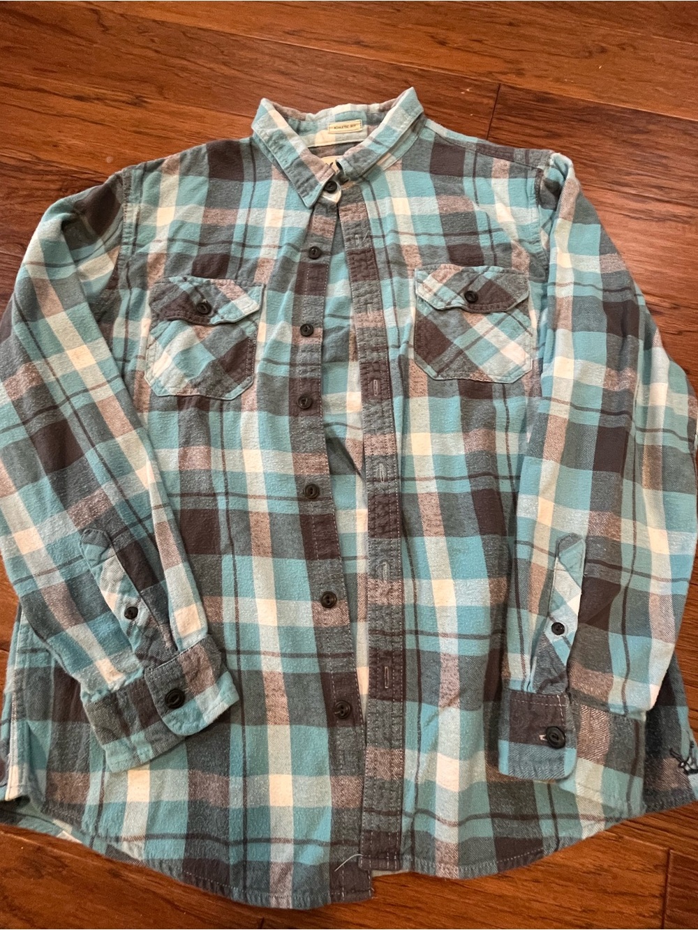 Men’s American Eagle Outfitters Aqua & Gray Plaid Flannel Button-Down Shirt